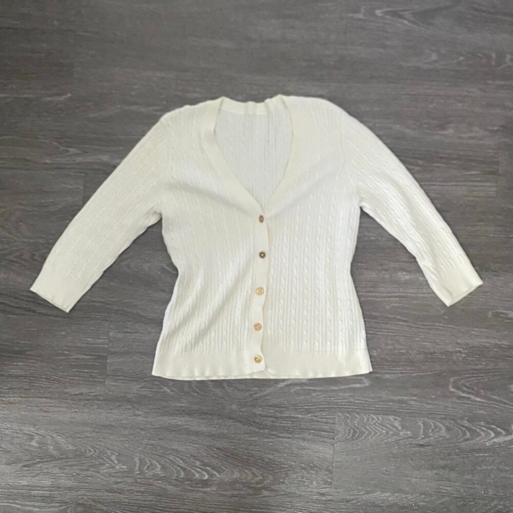 Champs white button up cable knit sweater